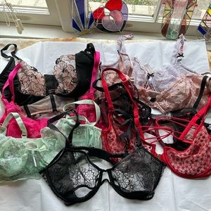 Lot 8 Victoria’s Secret 34D Bras Very Sexy Floral Lace Demi Unlined Dream Angels